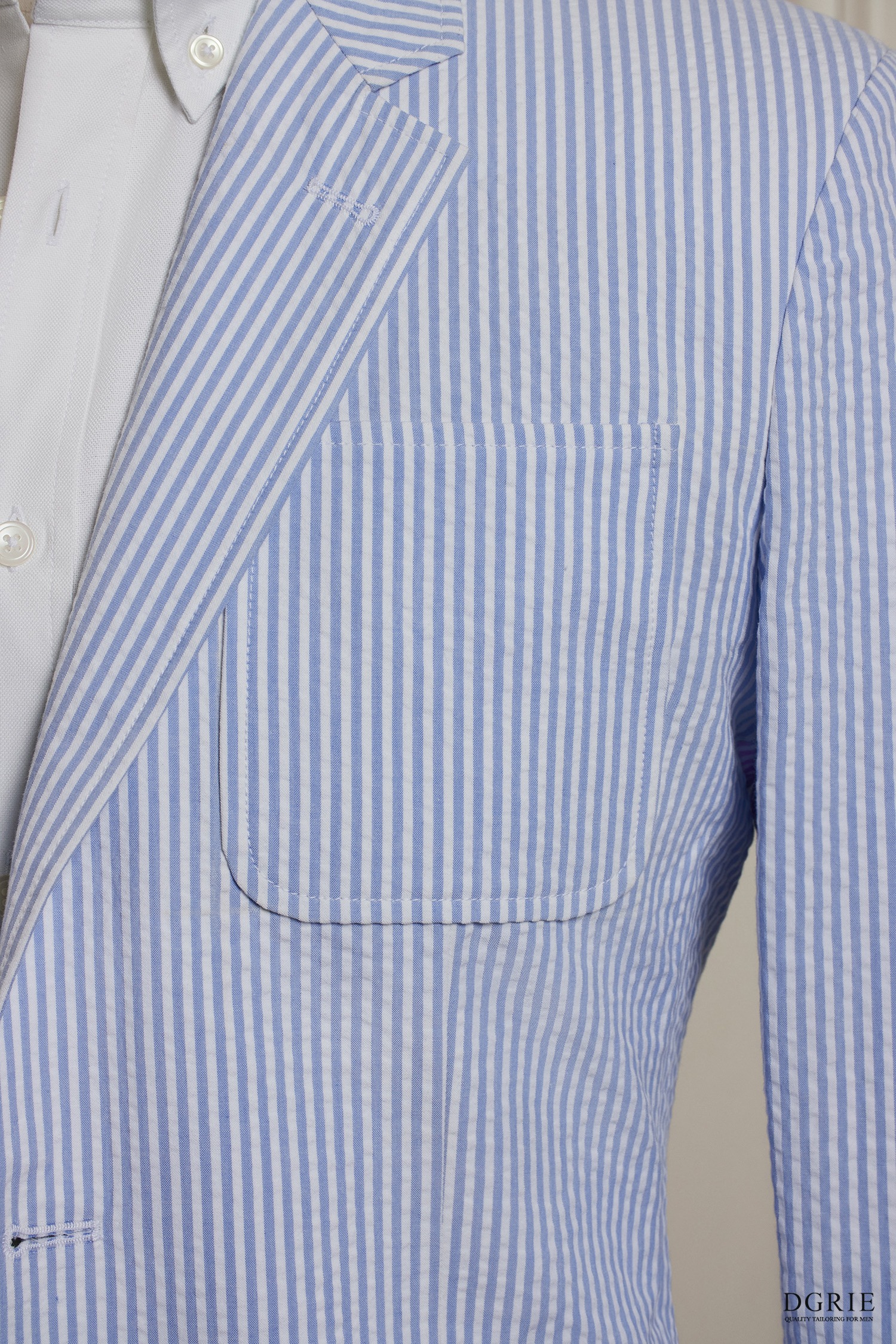 เสื้อสูท Blue Seersucker Stripes Notch Lapel Unlining Sport Jacket