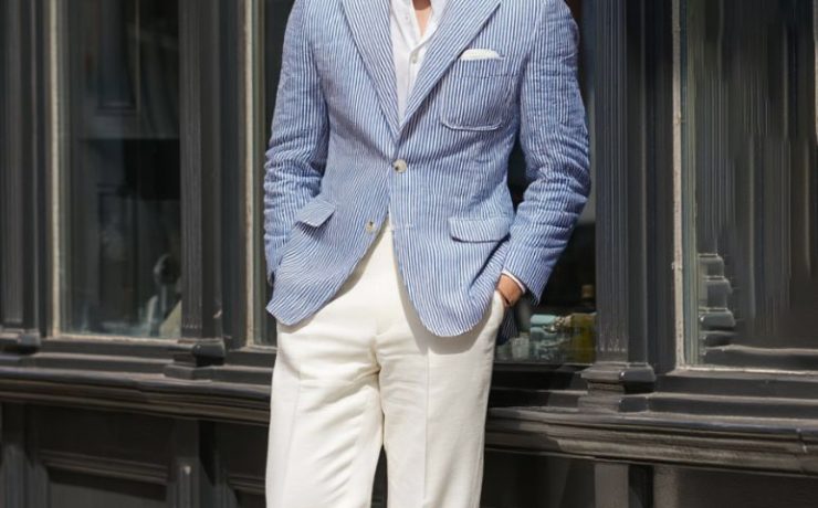 เสื้อสูท Blue Seersucker Stripes Notch Lapel Unlining Sport Jacket 53 เสื้อสูท Blue Seersucker Stripes Notch Lapel Unlining Sport Jacket