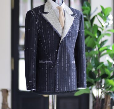 DGRIE 1st Fitting Full Canvas Dark Navy Pin-stripe Suits