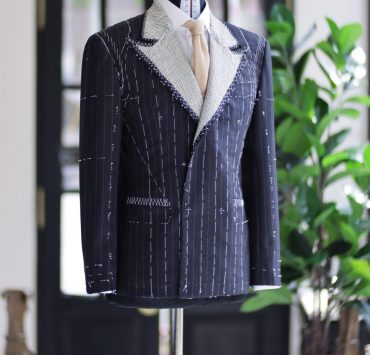 DGRIE 1st Fitting Full Canvas Dark Navy Pin-stripe Suits