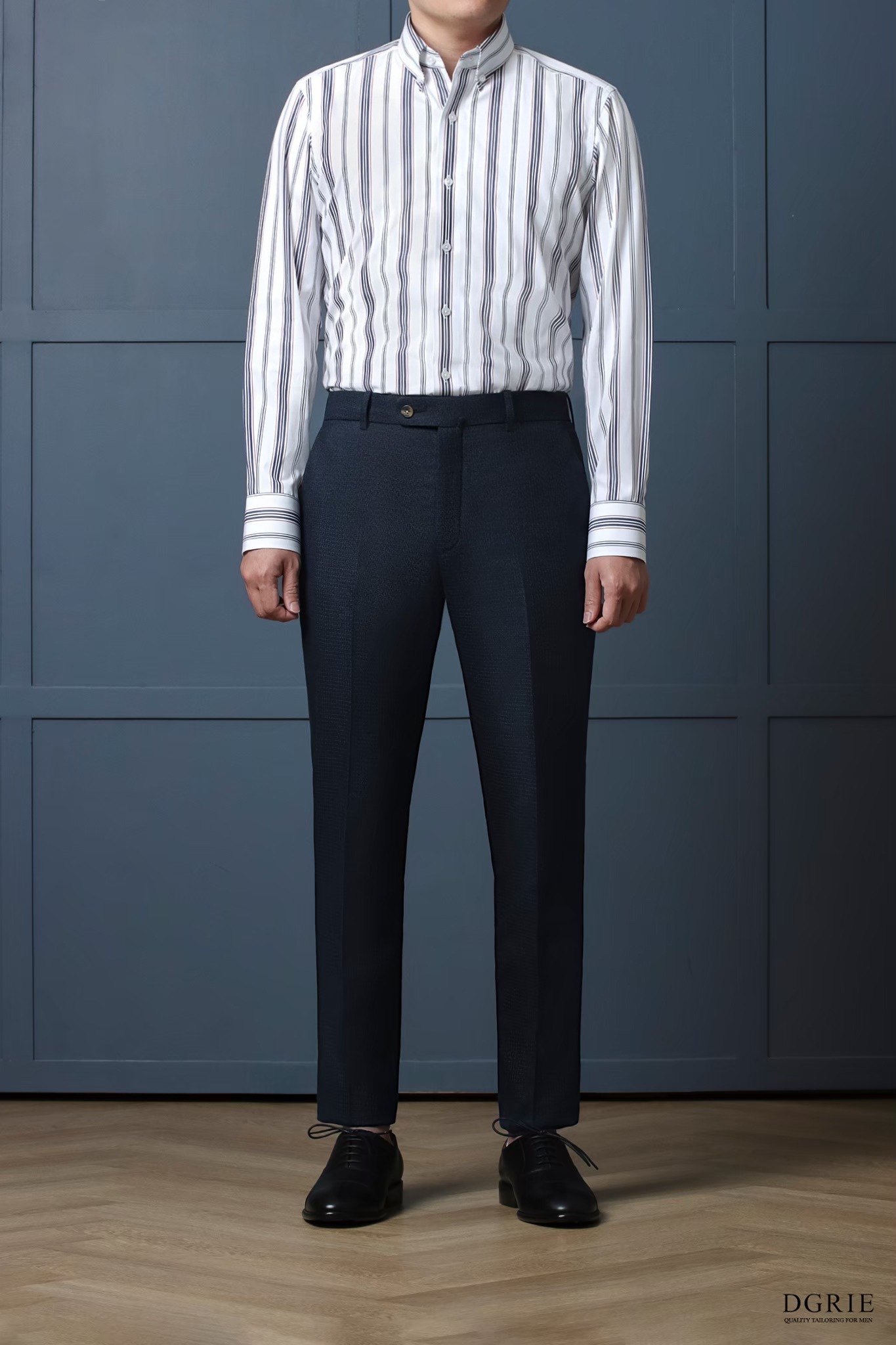 กางเกงสีกรม - Dark Navy Blue Two Tone N/S Blend Wool Pant
