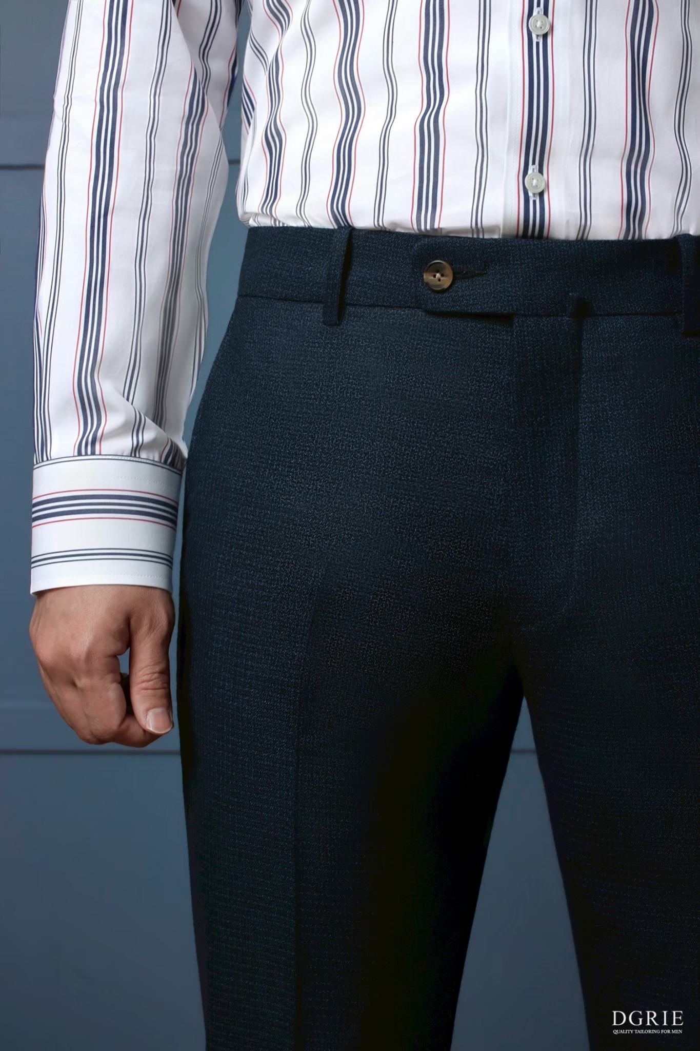กางเกงสีกรม - Dark Navy Blue Two Tone N/S Blend Wool Pant