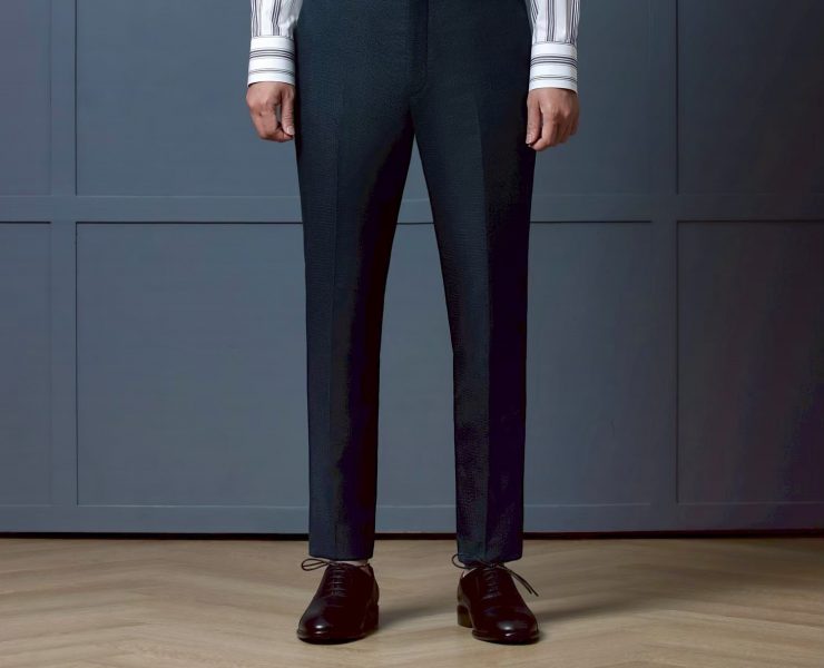 กางเกงสีกรม - Dark Navy Blue Two Tone N/S Blend Wool Pant