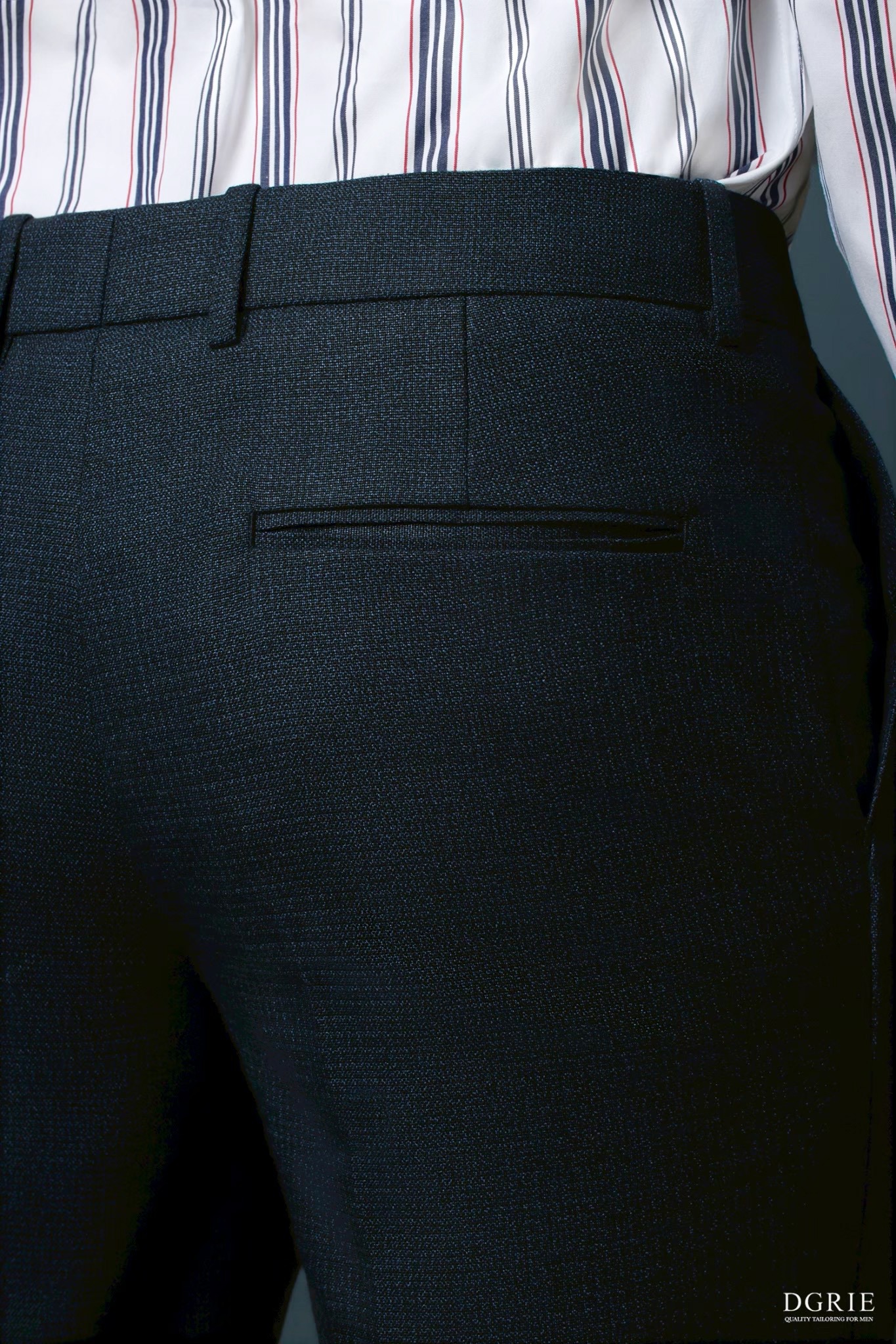 กางเกงสีกรม - Dark Navy Blue Two Tone N/S Blend Wool Pant