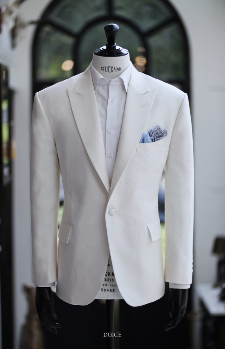 ตัดสูทลินิน DGRIE Ivory White Linen Smart Jacket / Peak Lapel