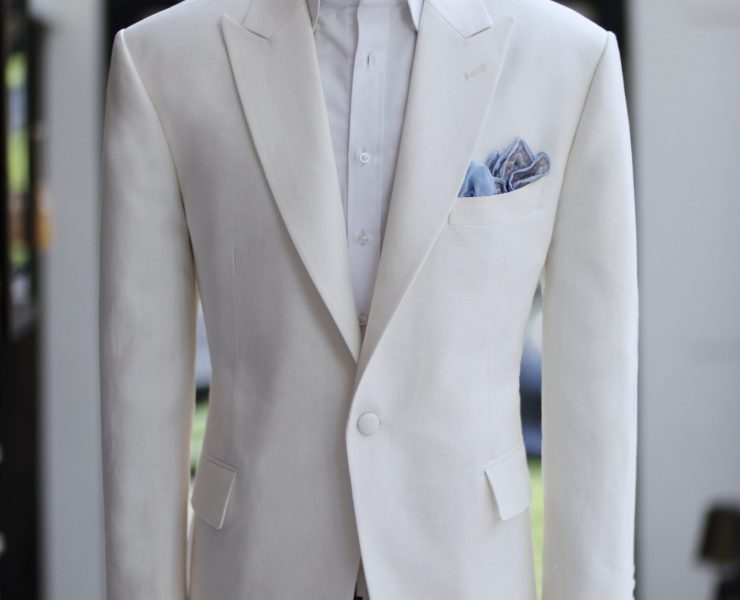ตัดสูทลินิน DGRIE Ivory White Linen Smart Jacket / Peak Lapel