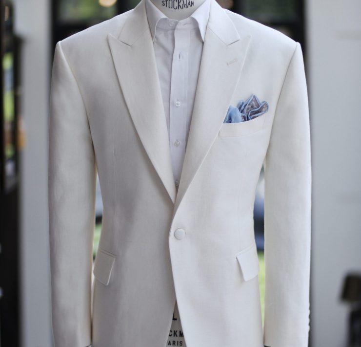 ตัดสูทลินิน DGRIE Ivory White Linen Smart Jacket / Peak Lapel