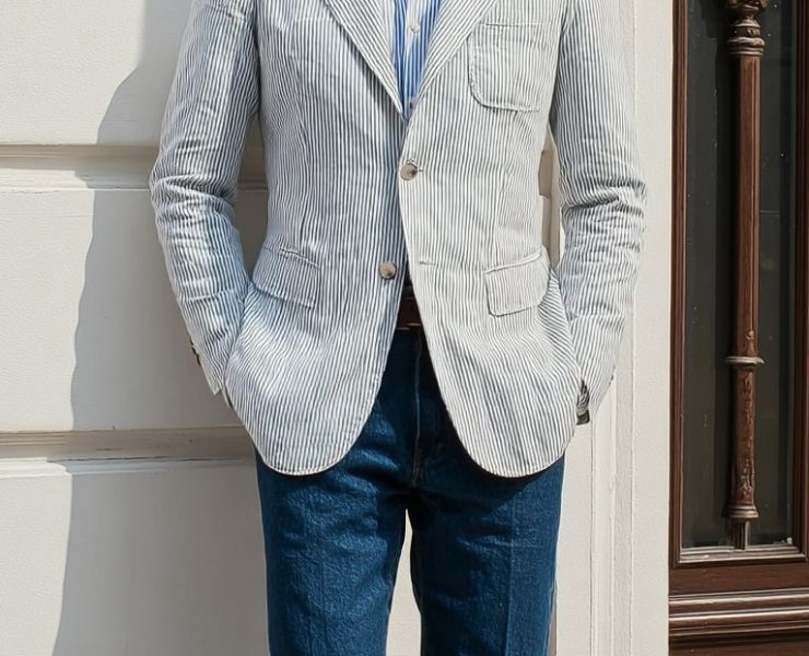DGRIE Light Gray Seersucker Unlining Sport Jacket