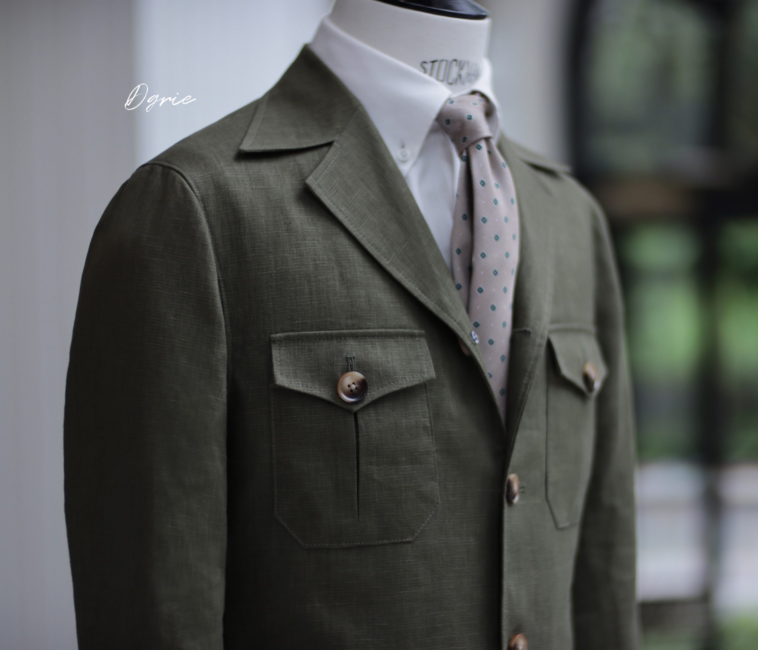 ซาฟารีแจ็คเก็ต DGRIE Olive Green Safari Linen Jacket
