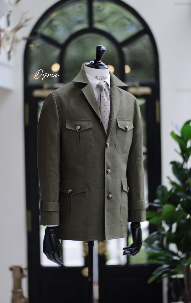 ซาฟารีแจ็คเก็ต DGRIE Olive Green Safari Linen Jacket