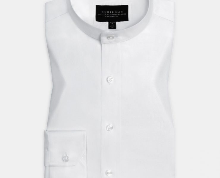 เสื้อเชิ้ตคอจีน White W/W Mandarin Collar oxford Shirt