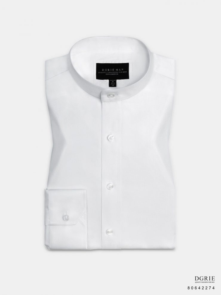 เสื้อเชิ้ตคอจีน White W/W Mandarin Collar oxford Shirt
