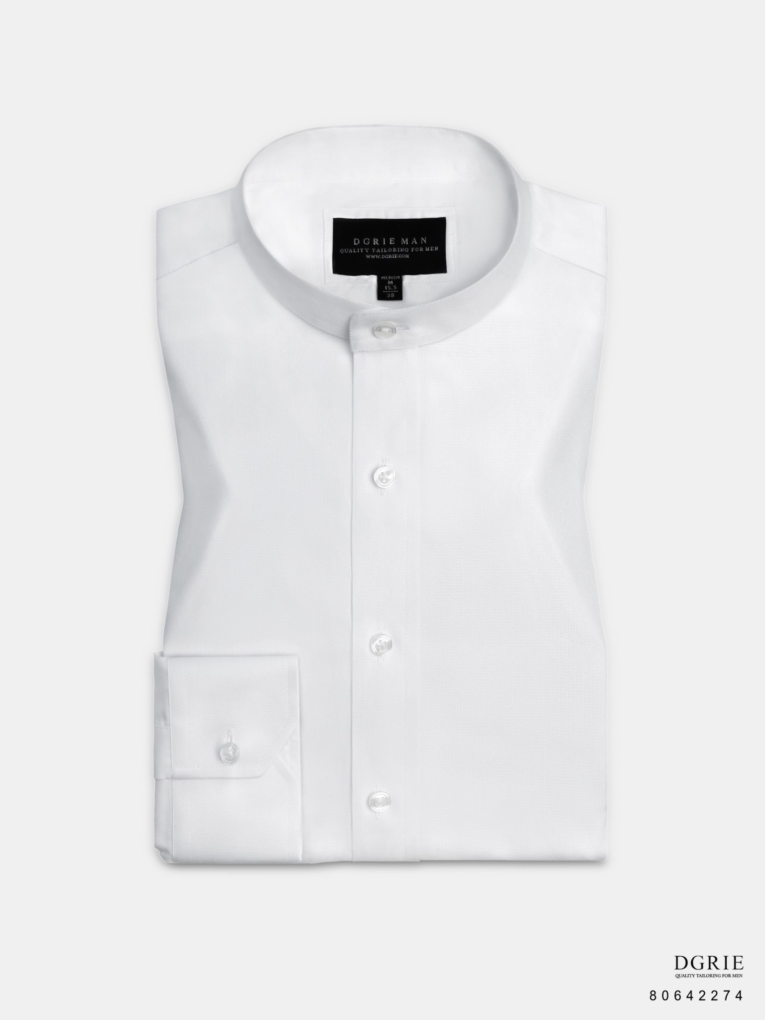 เสื้อเชิ้ตคอจีน White W/W Mandarin Collar oxford Shirt