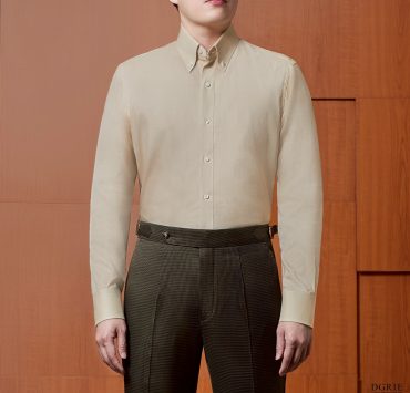 Beige Button Down collar Tencel Cotton Shirt - DGRIE