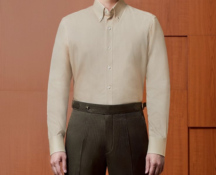 Beige Button Down collar Tencel Cotton Shirt - DGRIE