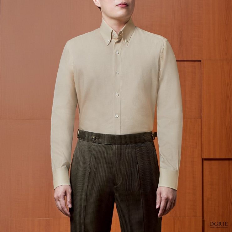 Beige Button Down collar Tencel Cotton Shirt - DGRIE