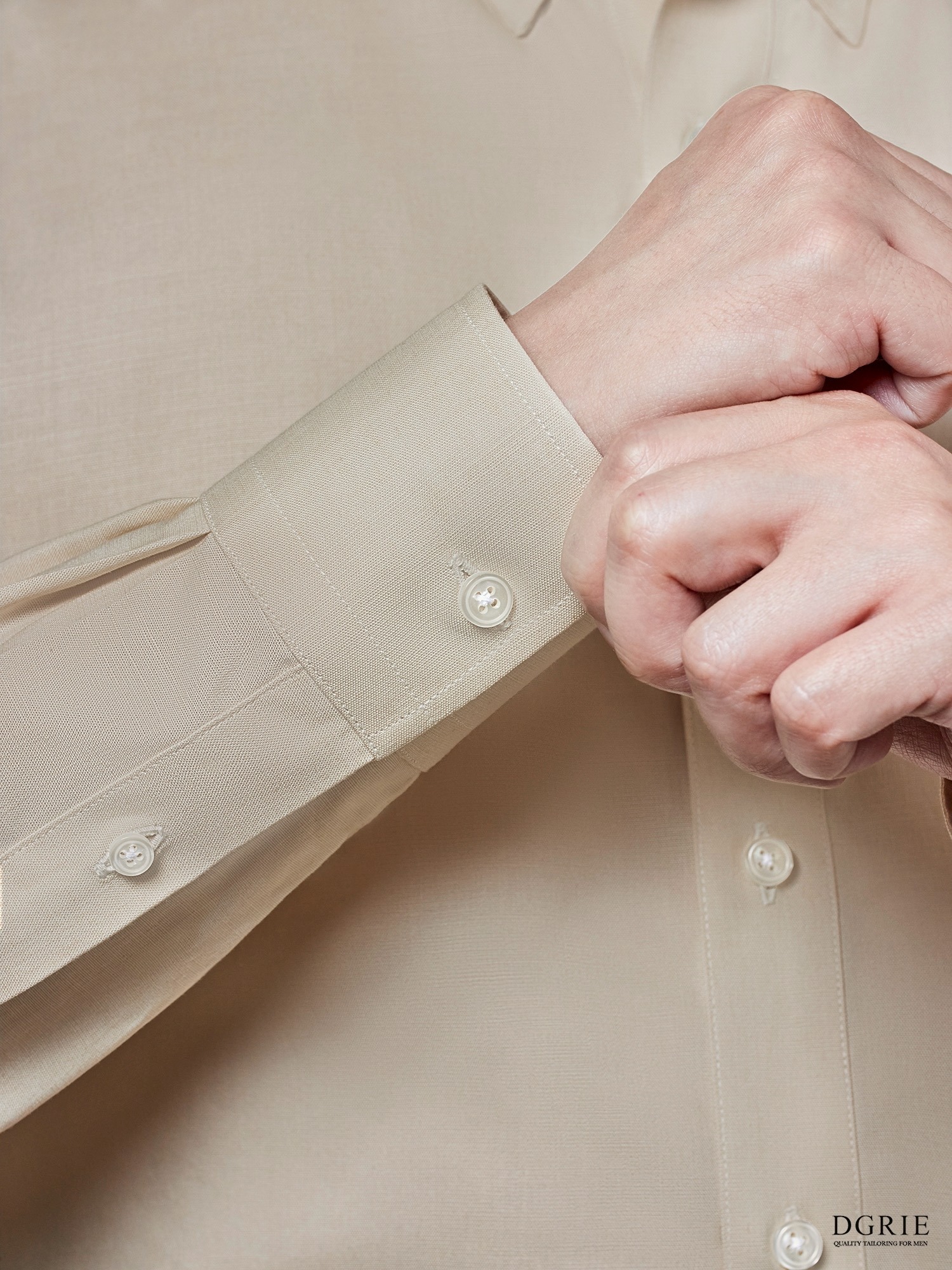 IMG_9165 Beige Button Down collar Tencel Cotton Shirt - DGRIE