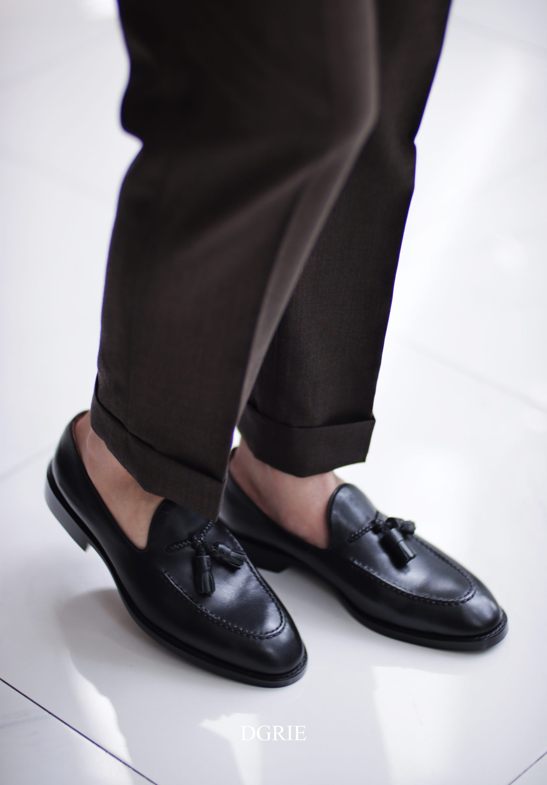DGRIE Black Full Strap Penny loafer Shoes -รองเท้าหนังสีดำ