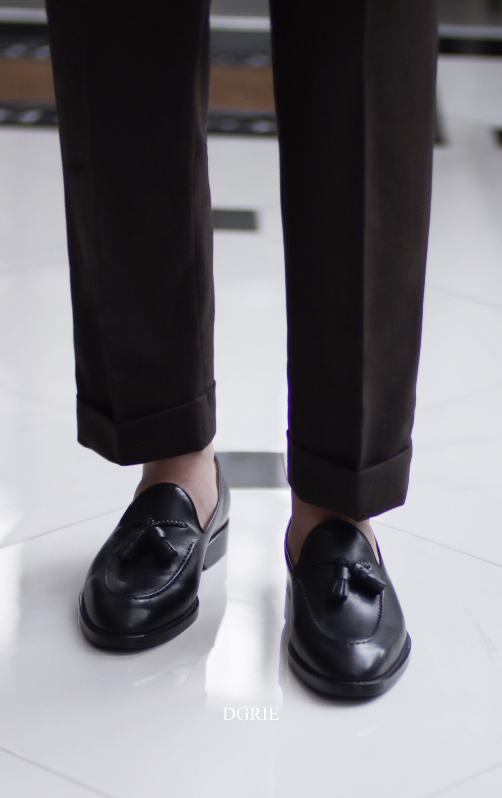 DGRIE Black Full Strap Penny loafer Shoes -รองเท้าหนังสีดำ