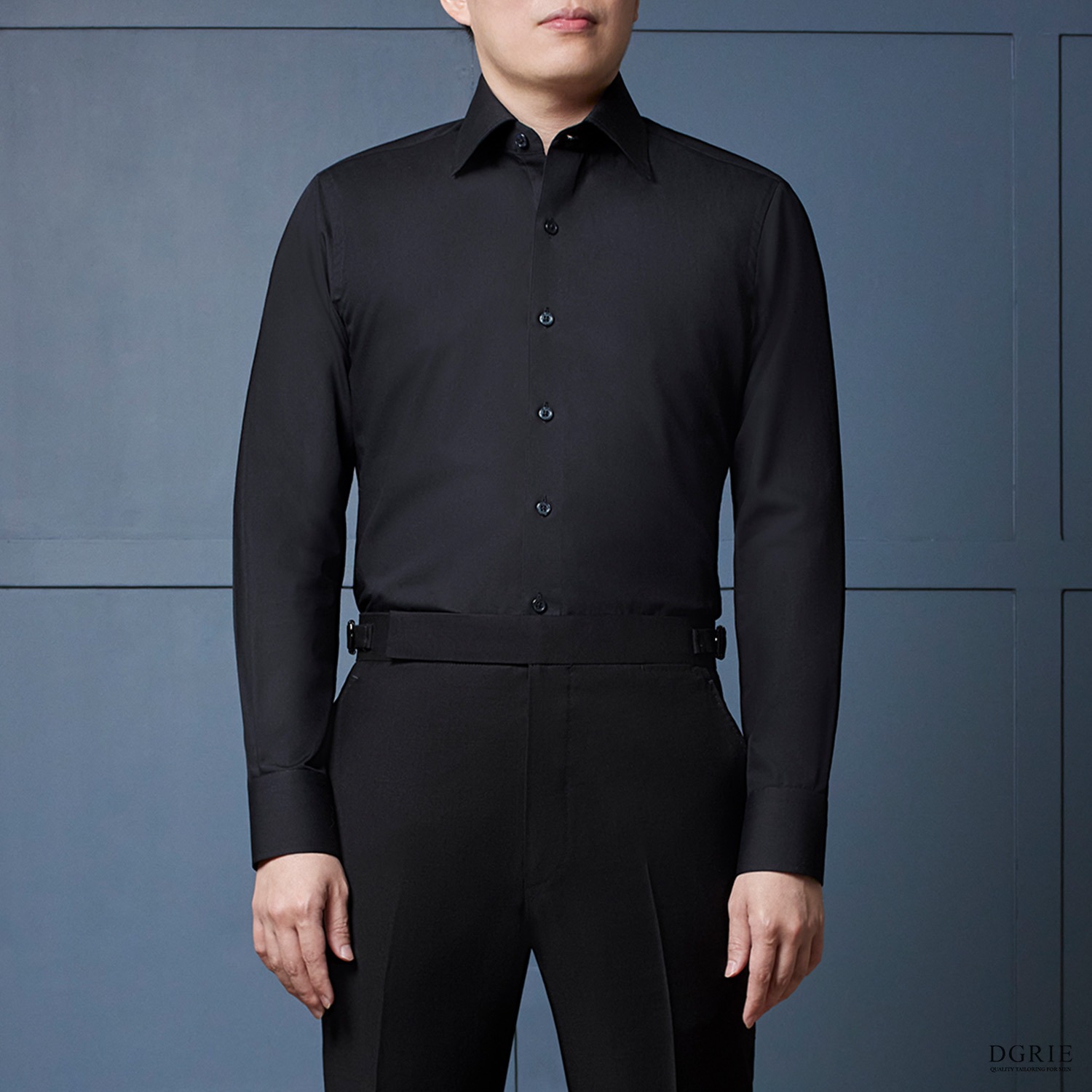 เสื้อเชิ้ตดำ DGRIE Play - Pure black English Spread Collar Shirt