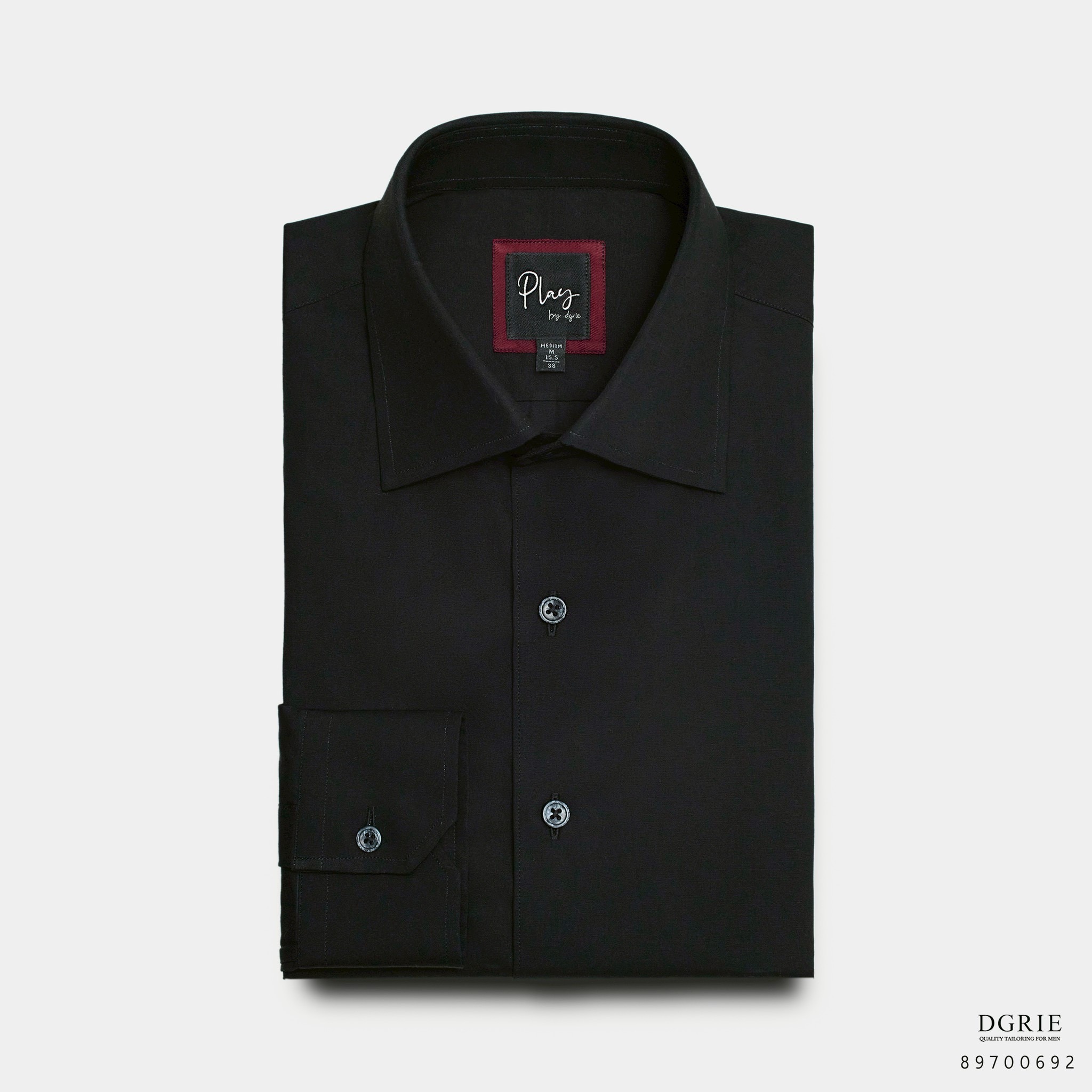 เสื้อเชิ้ตดำ DGRIE Play - Pure black English Spread Collar Shirt