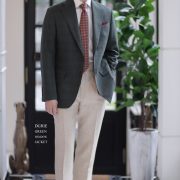 ตัดสูทสีเขียวลายตาราง DGRIE SAGE GREEN UNLINING JACKET