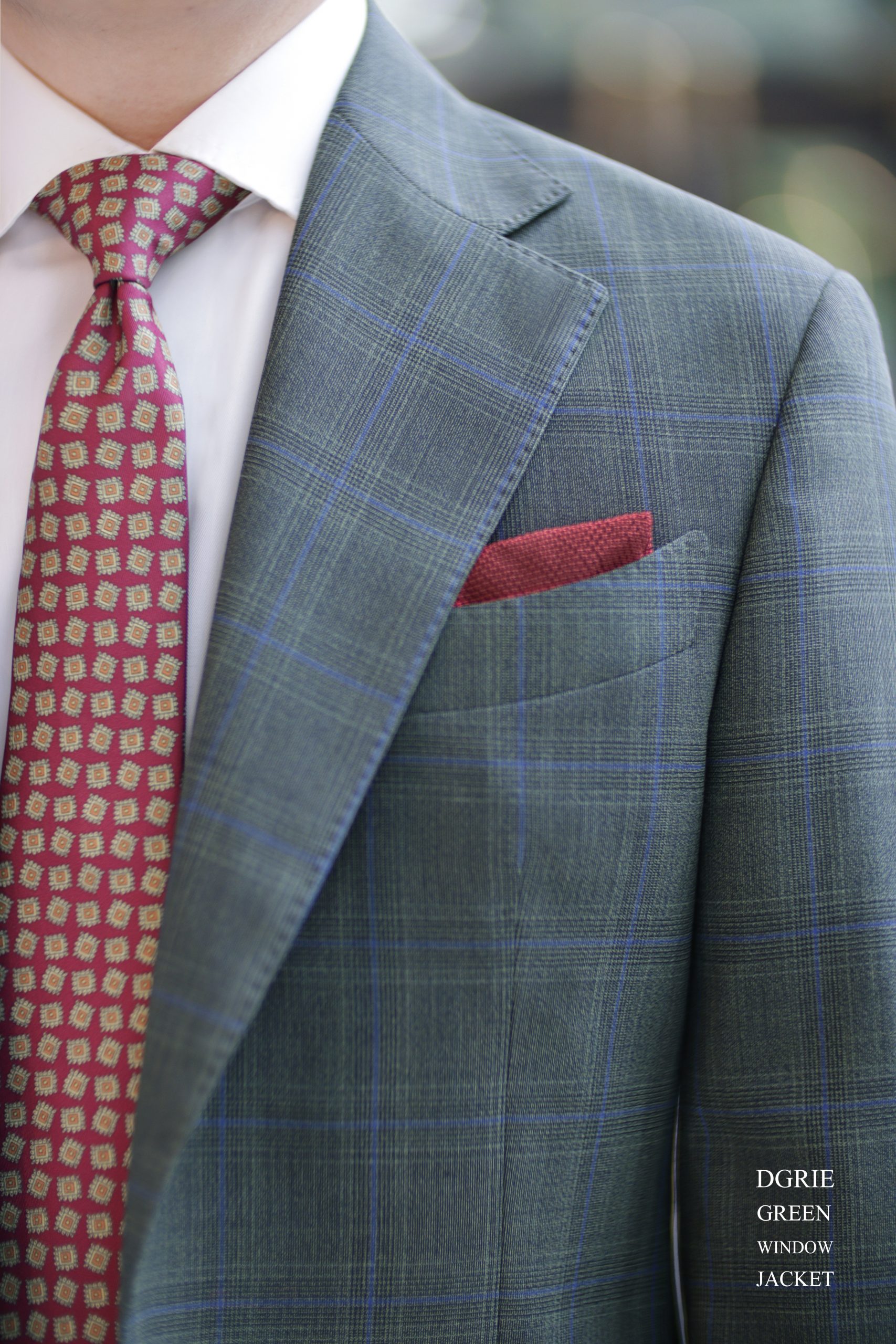 ตัดสูทสีเขียวลายตาราง DGRIE SAGE GREEN UNLINING JACKET