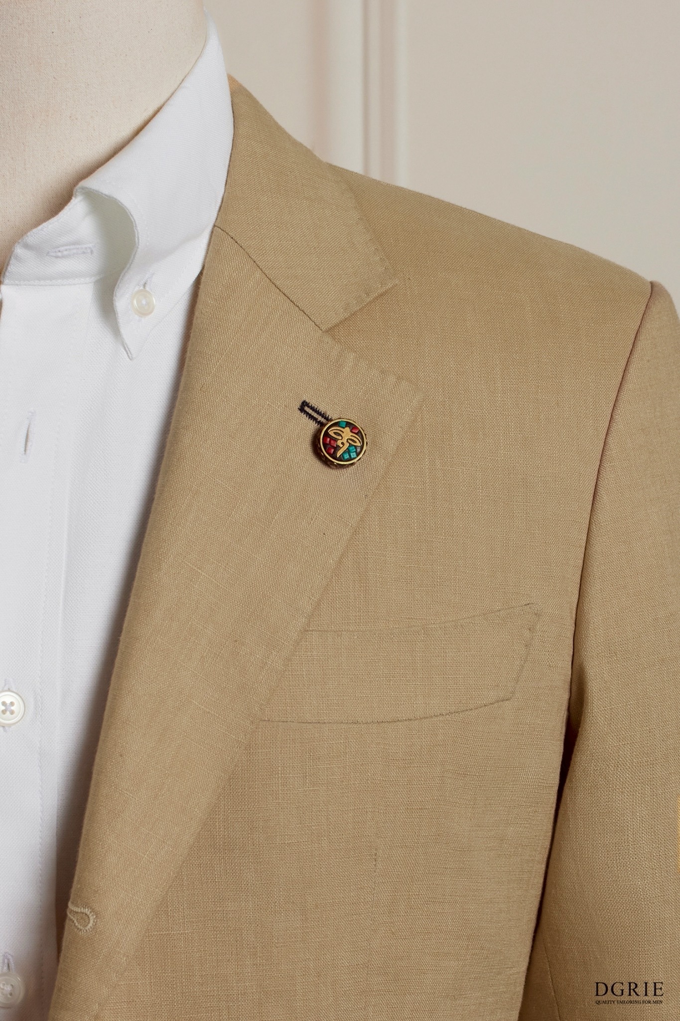 720B0464-9086-4A8D-9FDE-04419AA1B44D DGRIE Tan Beige Poland Linen Unlining Sport Jacket