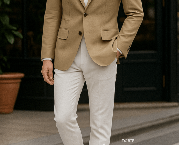 DGRIE Tan Beige Poland Linen Unlining Sport Jacket