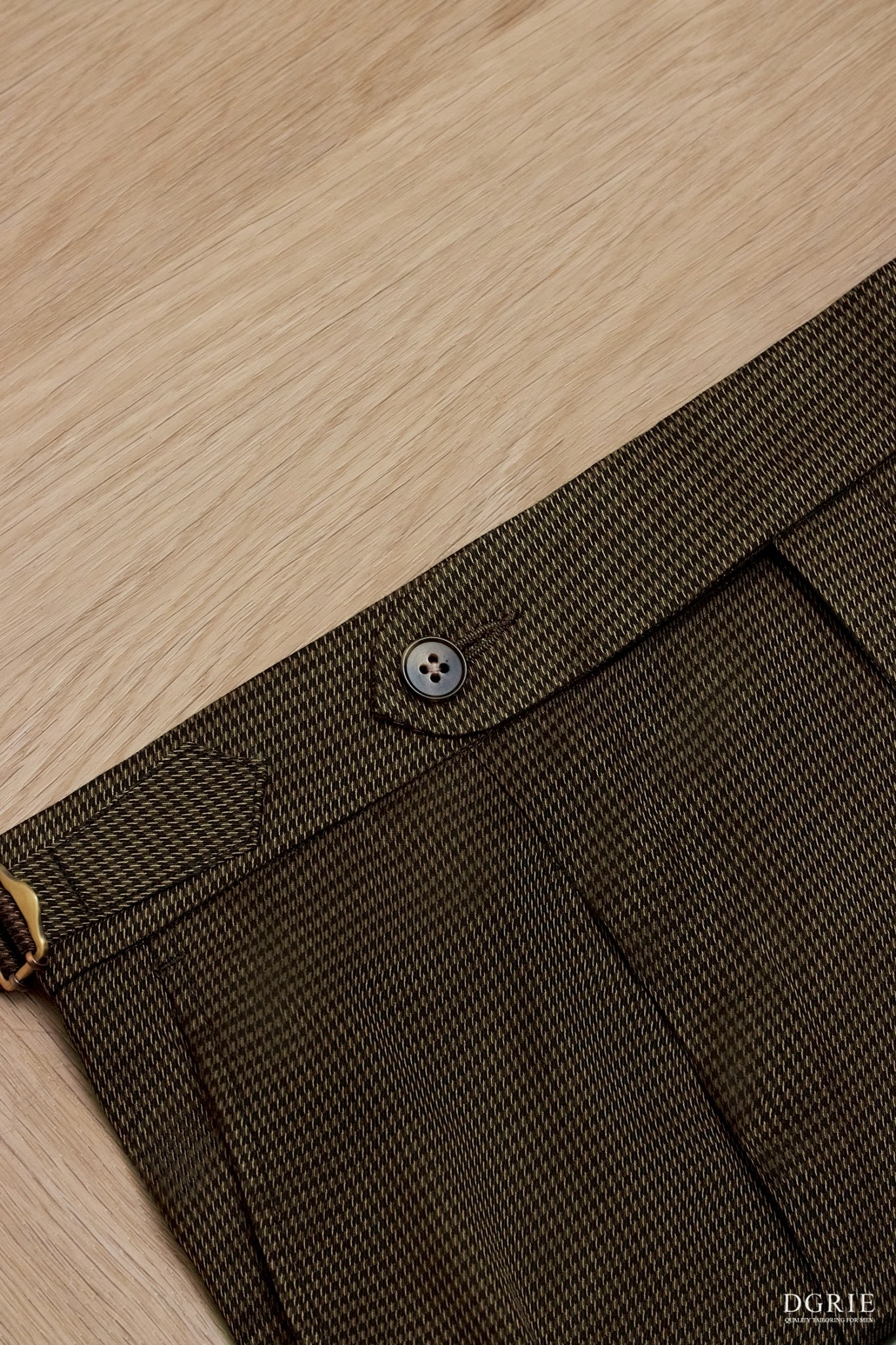 กางเกงผู้ชาย Bronze Olive Micro Houndstooth Wool & Satin B/W Pants