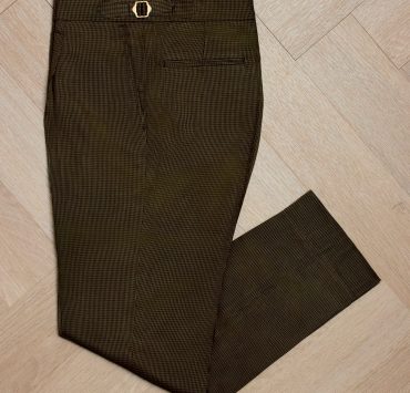 กางเกงผู้ชาย Bronze Olive Micro Houndstooth Wool & Satin B/W Pants
