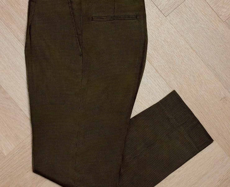 กางเกงผู้ชาย Bronze Olive Micro Houndstooth Wool & Satin B/W Pants
