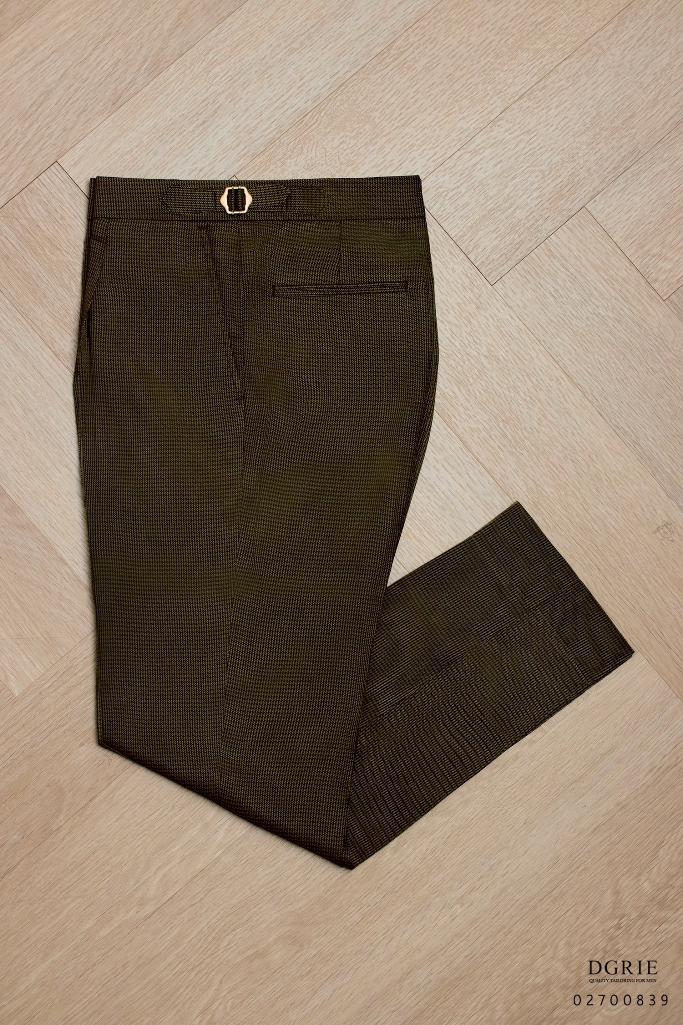 กางเกงผู้ชาย Bronze Olive Micro Houndstooth Wool & Satin B/W Pants