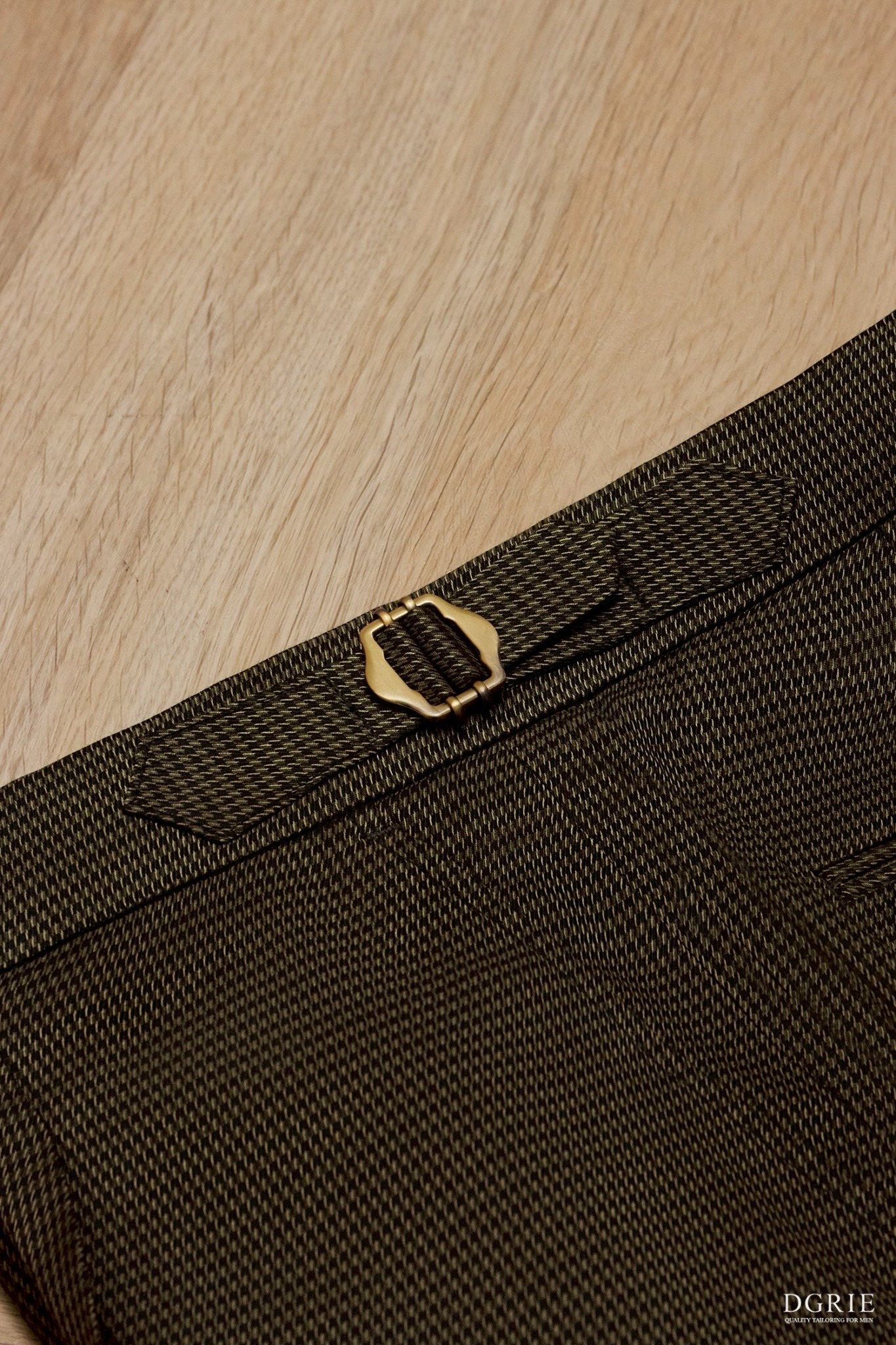 กางเกงผู้ชาย Bronze Olive Micro Houndstooth Wool & Satin B/W Pants
