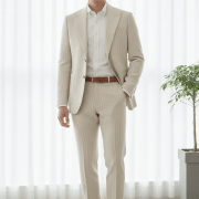 DGRIE - Ivory White Stripes Dot Blend Wool Patch Poket Half lining suit