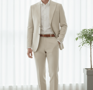 DGRIE - Ivory White Stripes Dot Blend Wool Patch Poket Half lining suit