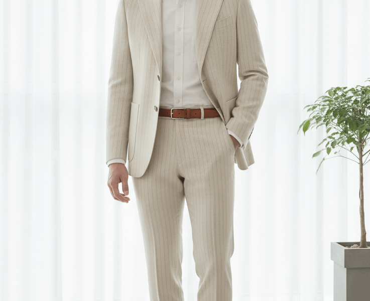 DGRIE - Ivory White Stripes Dot Blend Wool Patch Poket Half lining suit