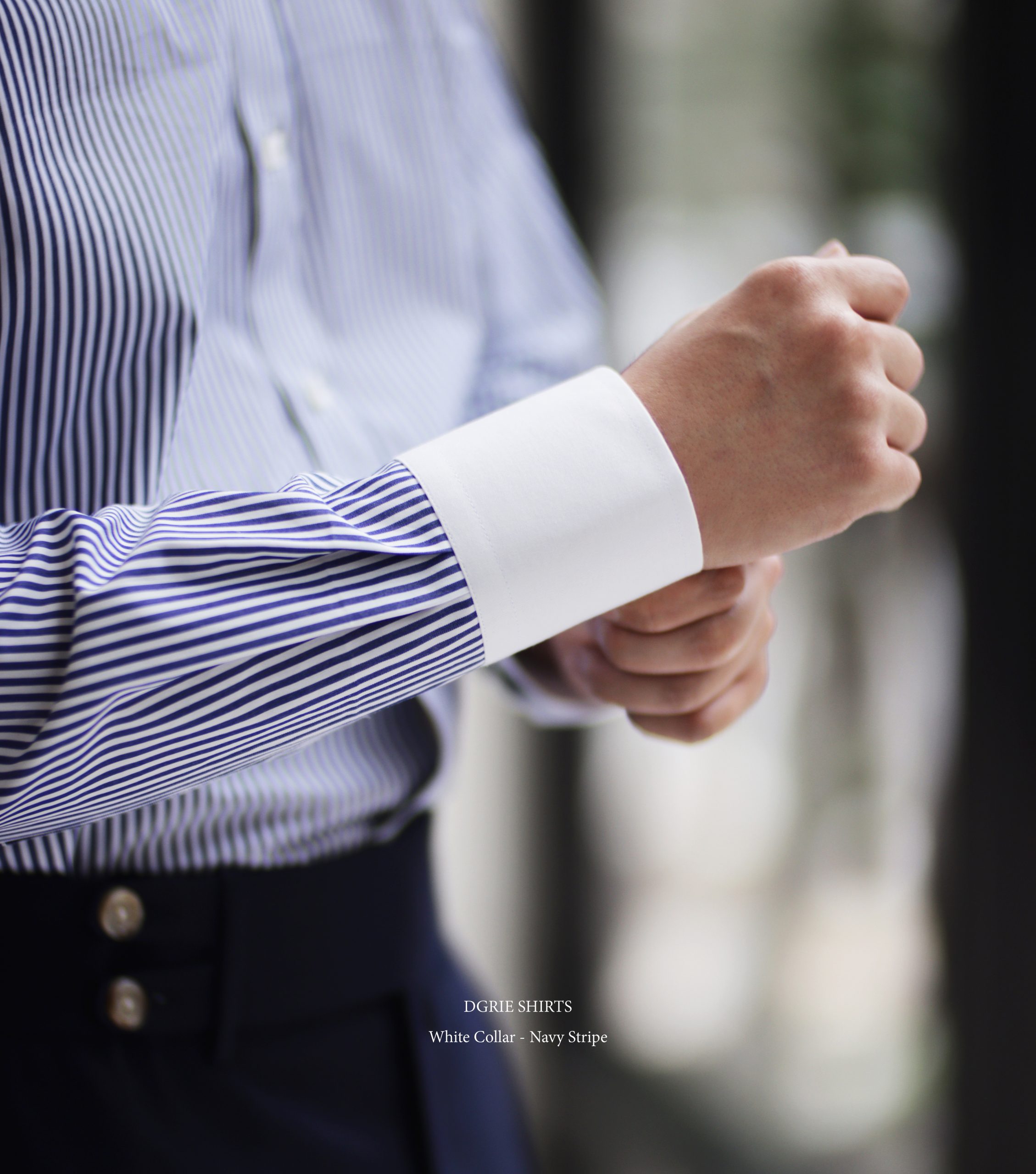 DGRIE SHIRTS - Navy Pin-stripe White Collar Shirt