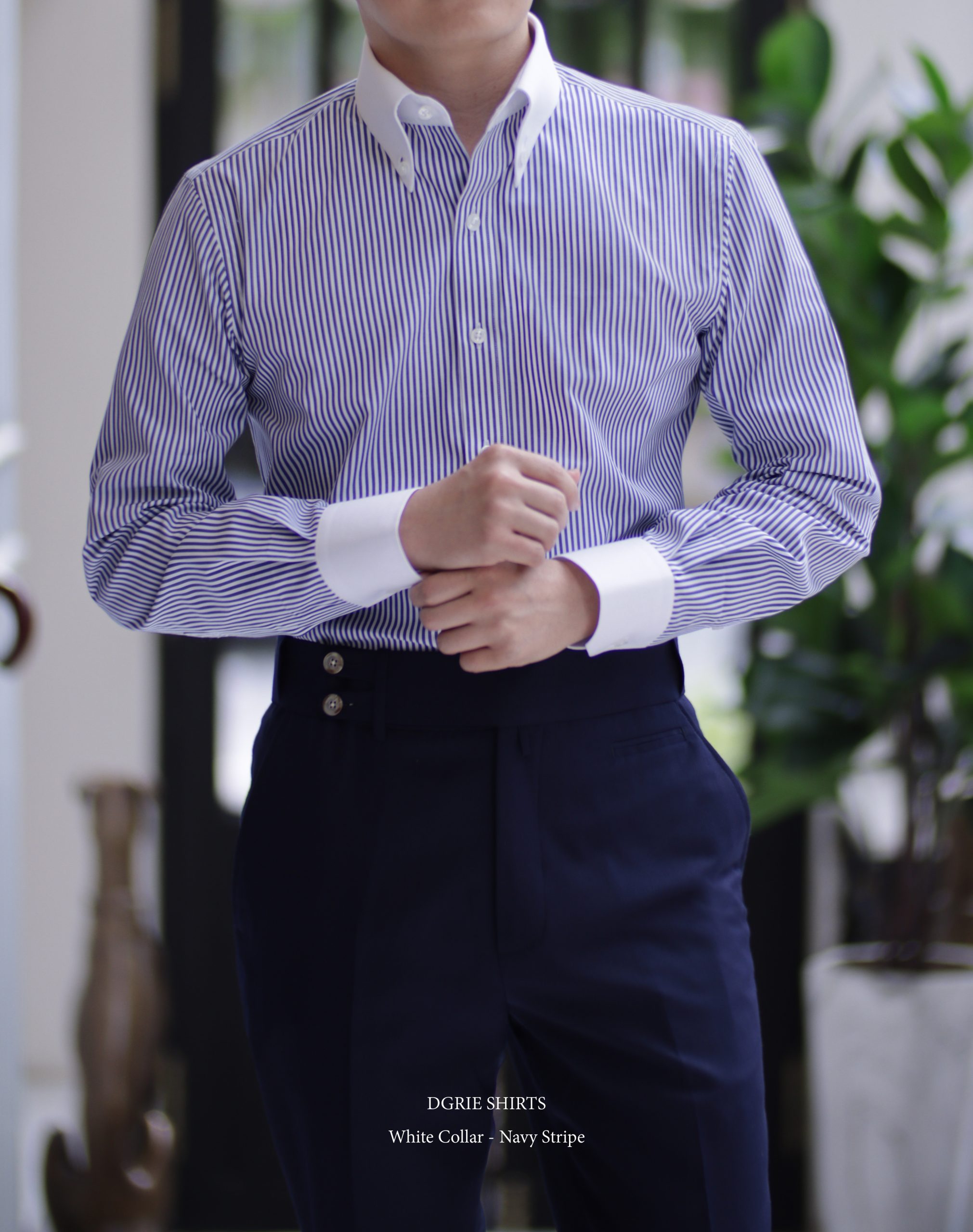 DGRIE SHIRTS - Navy Pin-stripe White Collar Shirt