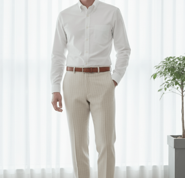 กางเกง Ivory White Stripes Dot Blend Wool Pants