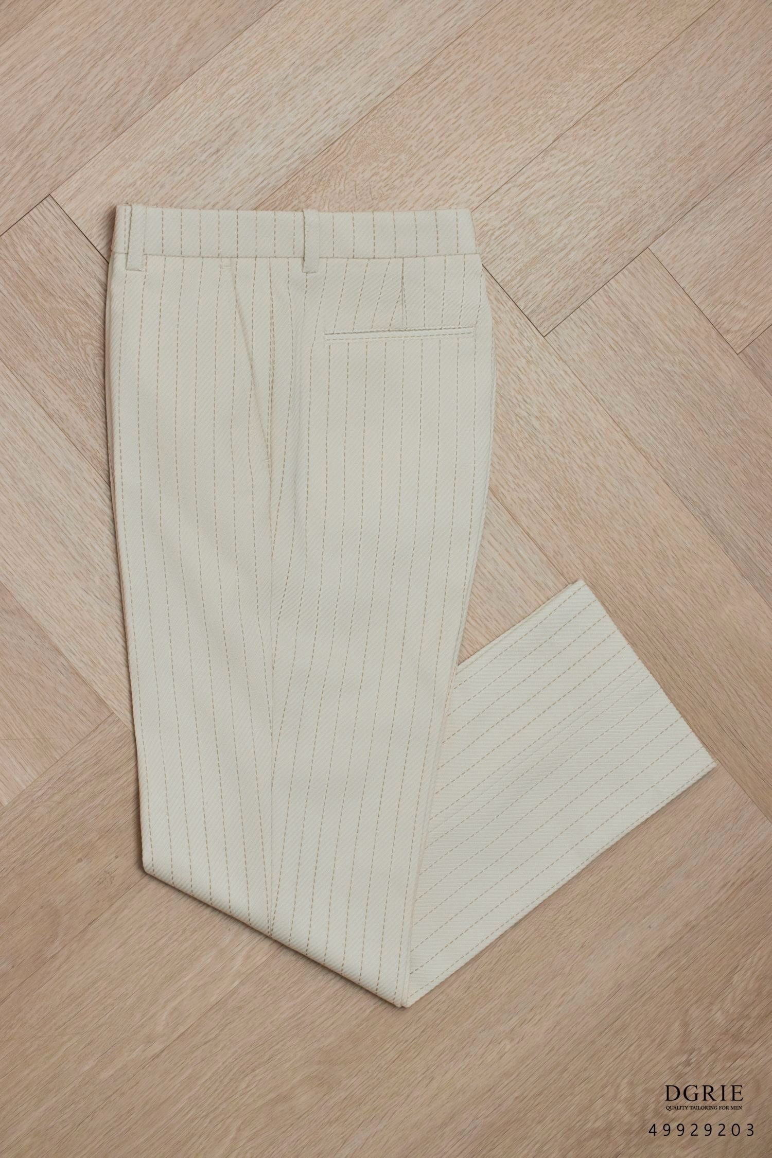 กางเกง Ivory White Stripes Dot Blend Wool Pants