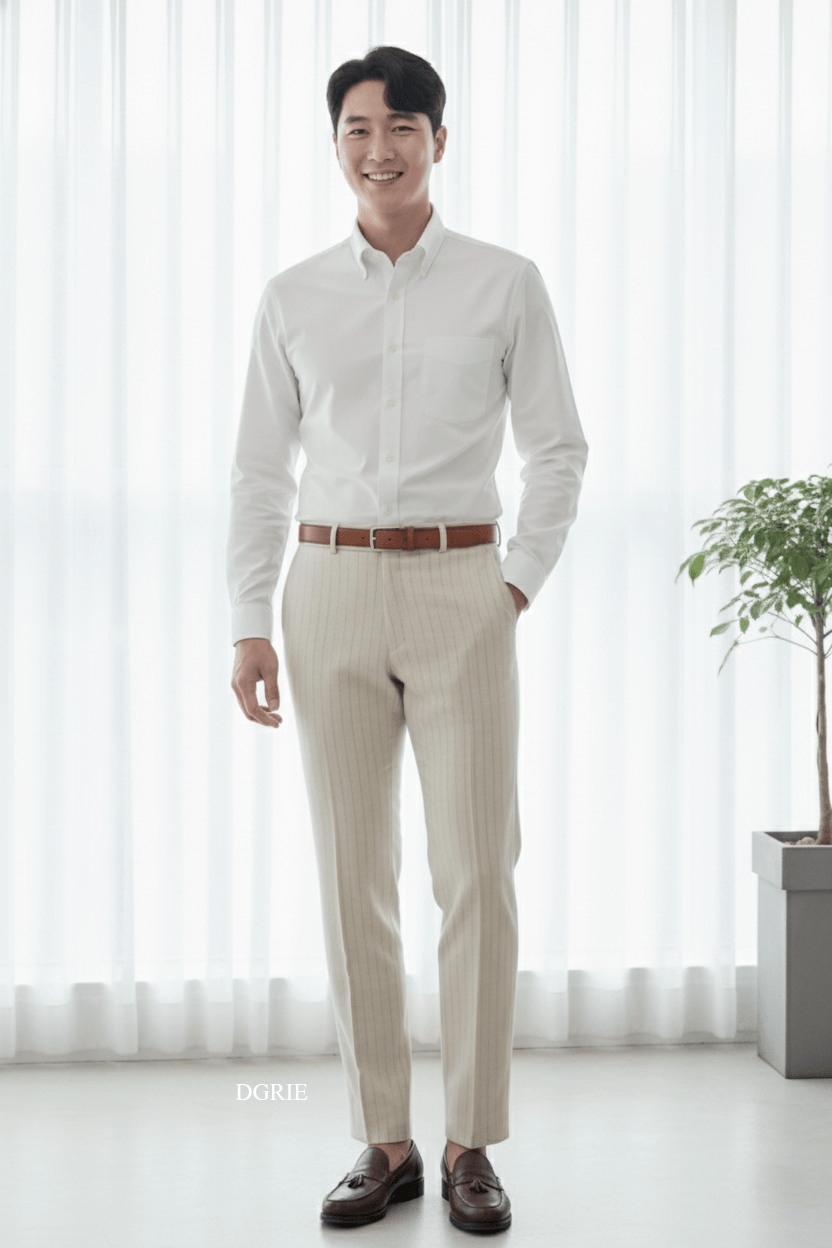 กางเกง Ivory White Stripes Dot Blend Wool Pants