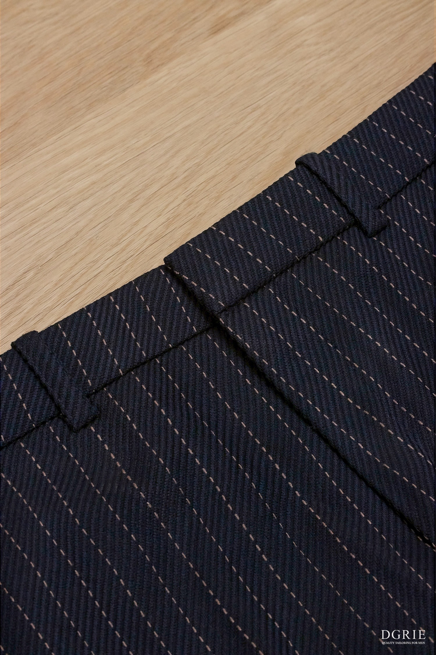 Navy Blue Stripe Dot Blend Wool Pants - DGRIE