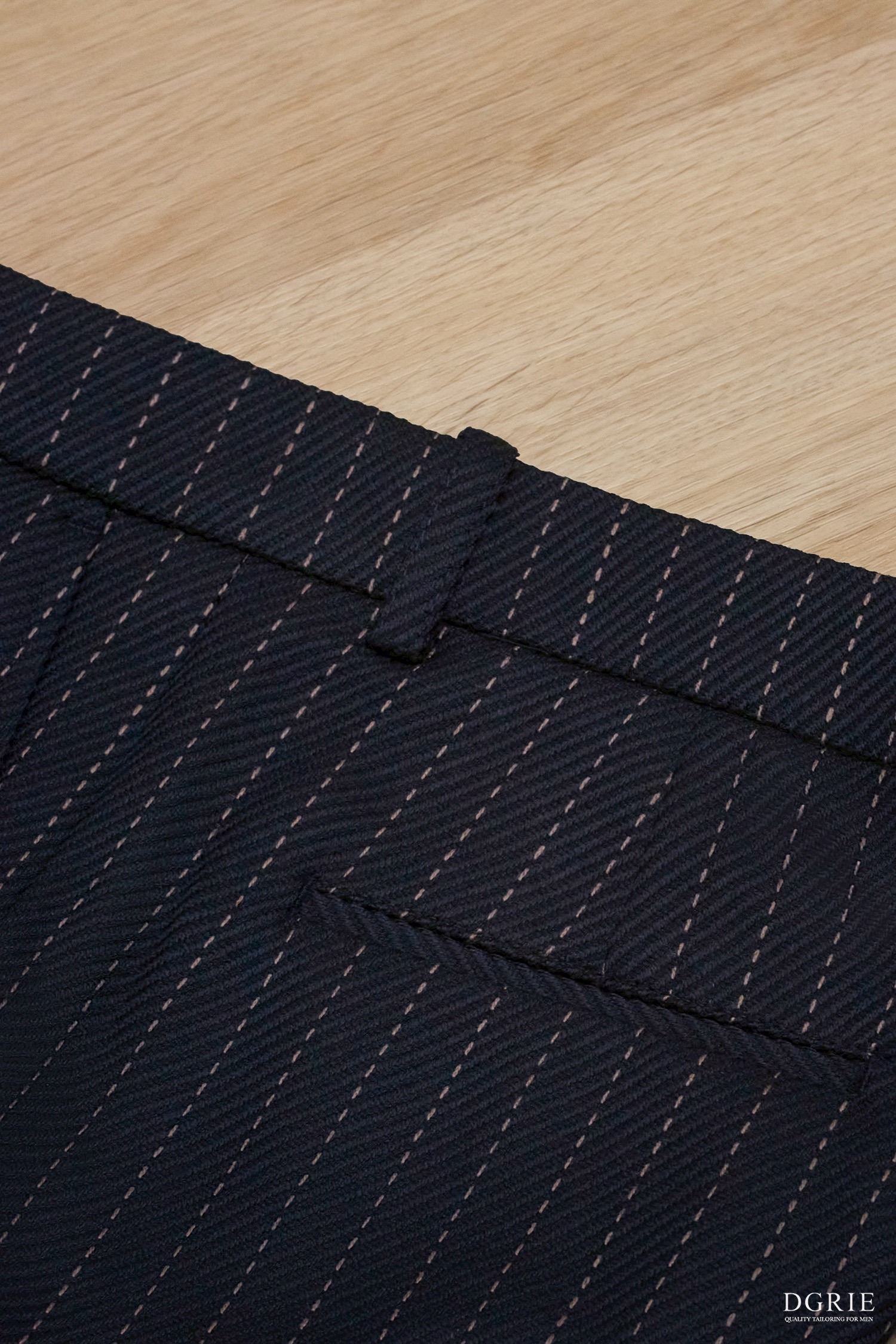 Navy Blue Stripe Dot Blend Wool Pants - DGRIE