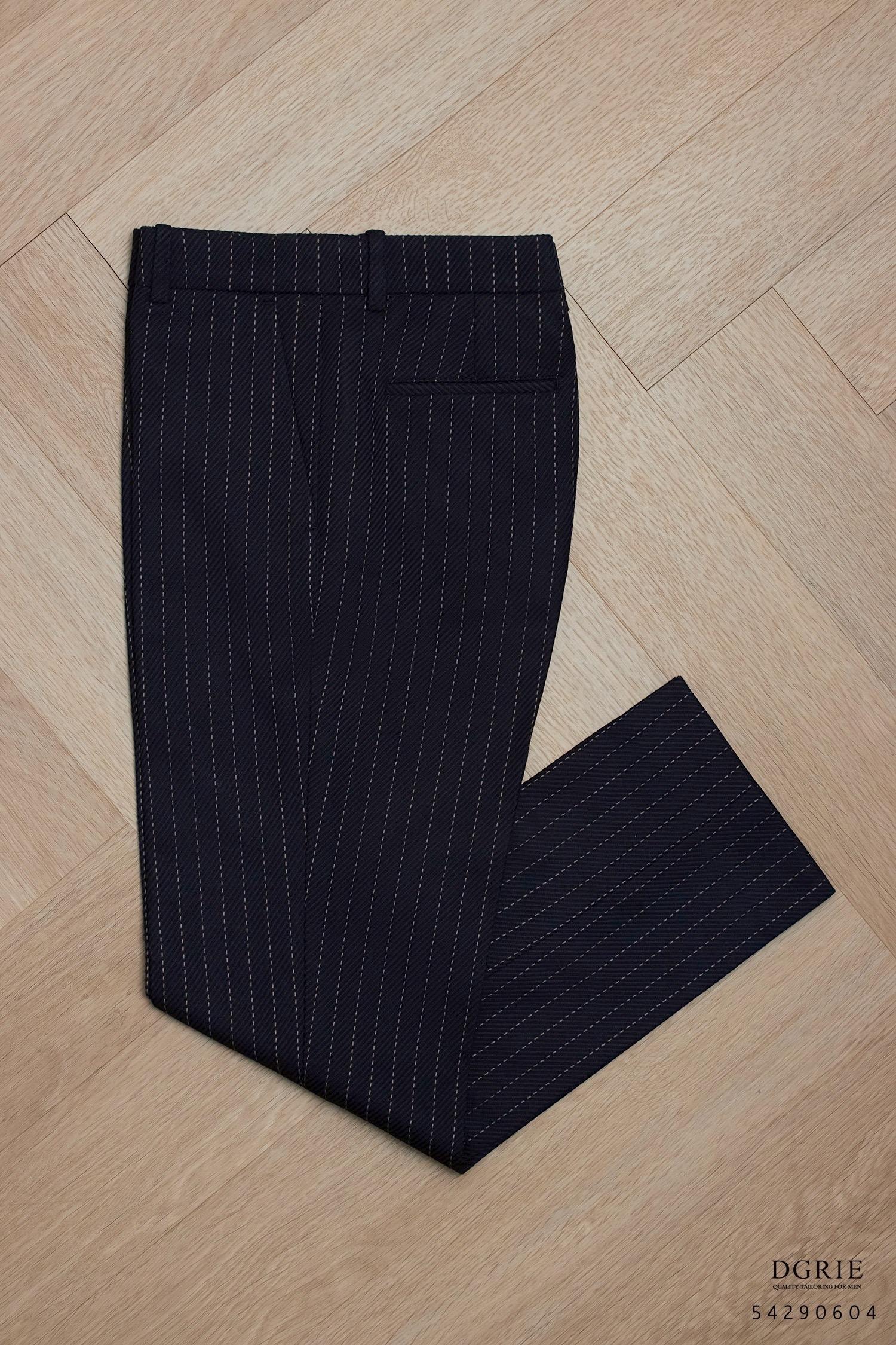 Navy Blue Stripe Dot Blend Wool Pants - DGRIE