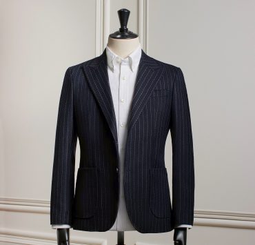 Navy Blue Stripes Dot Blend Wool Patch Poket Half lining suit