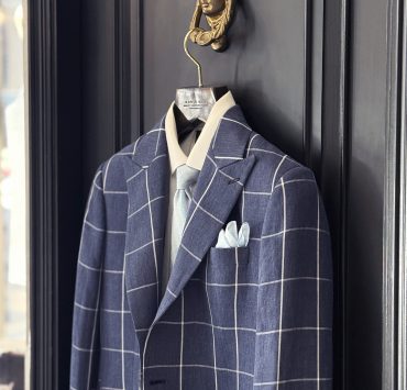 Navy Windowpane Linen Blazer & Stripe Linen Shirt