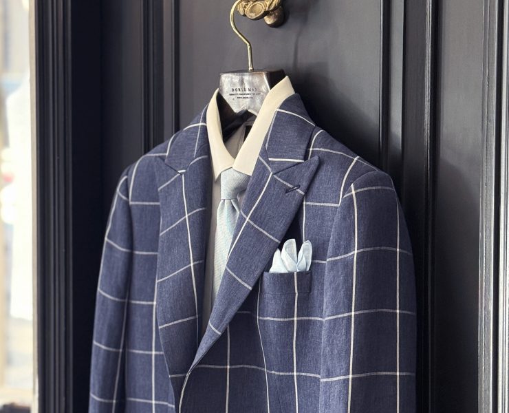 Navy Windowpane Linen Blazer & Stripe Linen Shirt