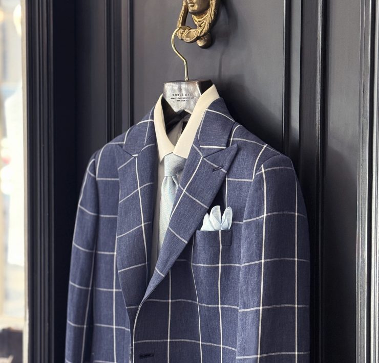 Navy Windowpane Linen Blazer & Stripe Linen Shirt