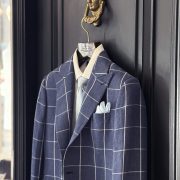 Navy Windowpane Linen Blazer & Stripe Linen Shirt